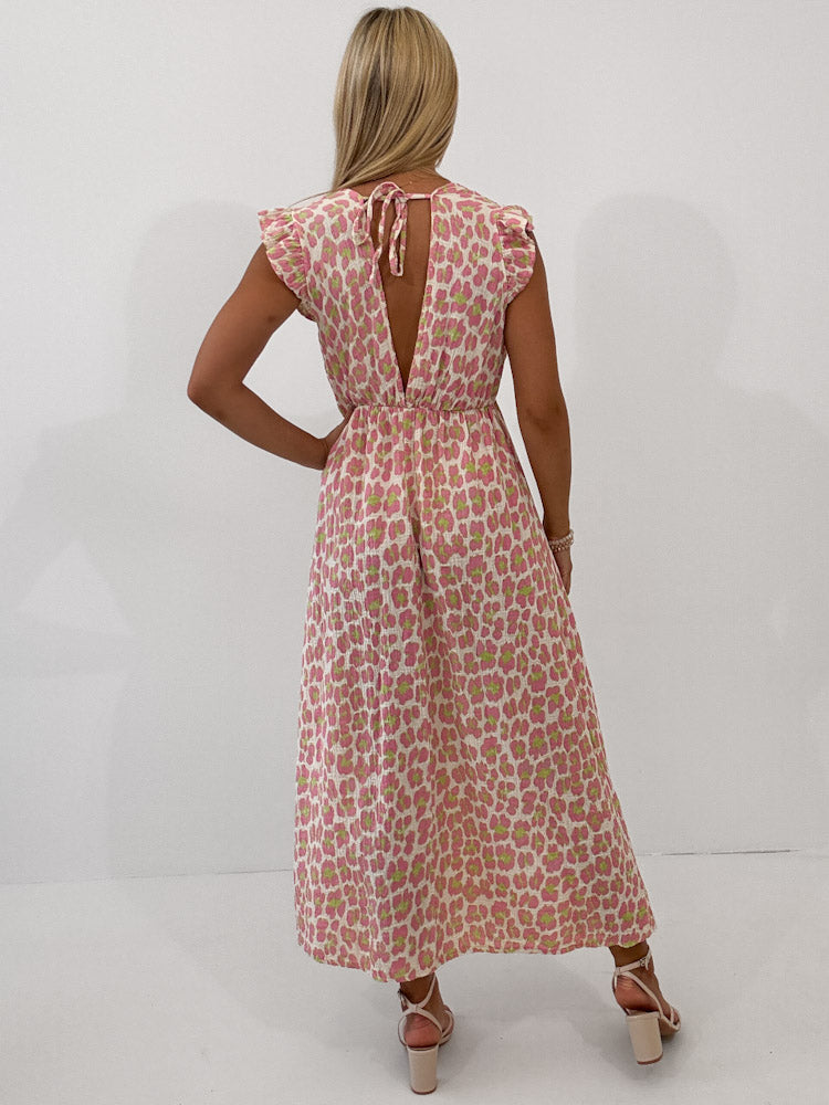"Pianosa" Leo Maxikleid aus Musselin - creme/rosa/grün