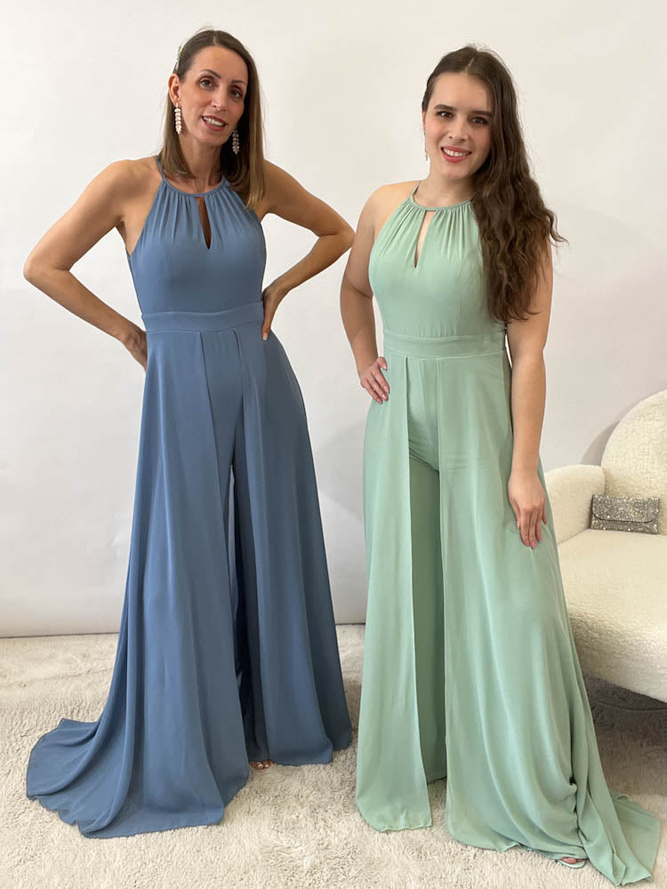 Langes elegantes Hosenkleid - blau