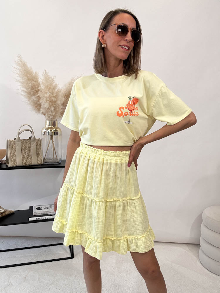 "Waffle Skirt" Rock aus Baumwolle (Musselin) - hellgelb