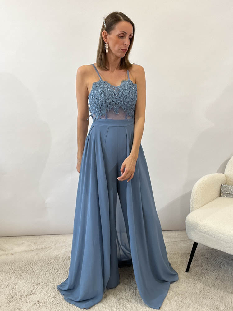 Langes elegantes Hosenkleid - blau