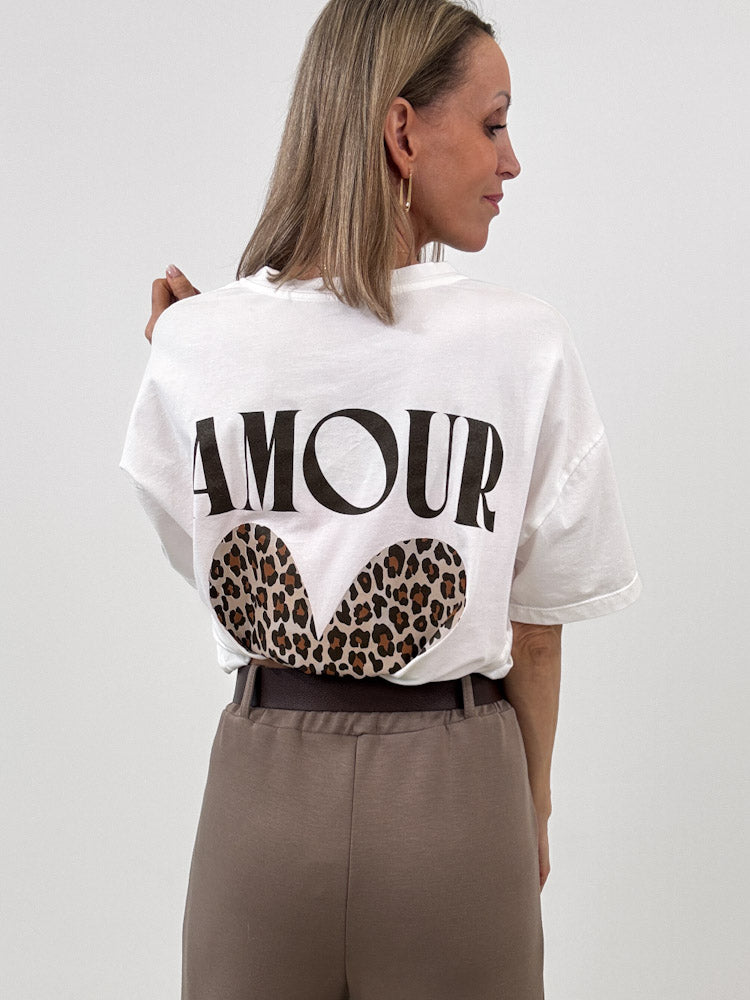 "Amour Leo" Shirt mit Statement - weiß