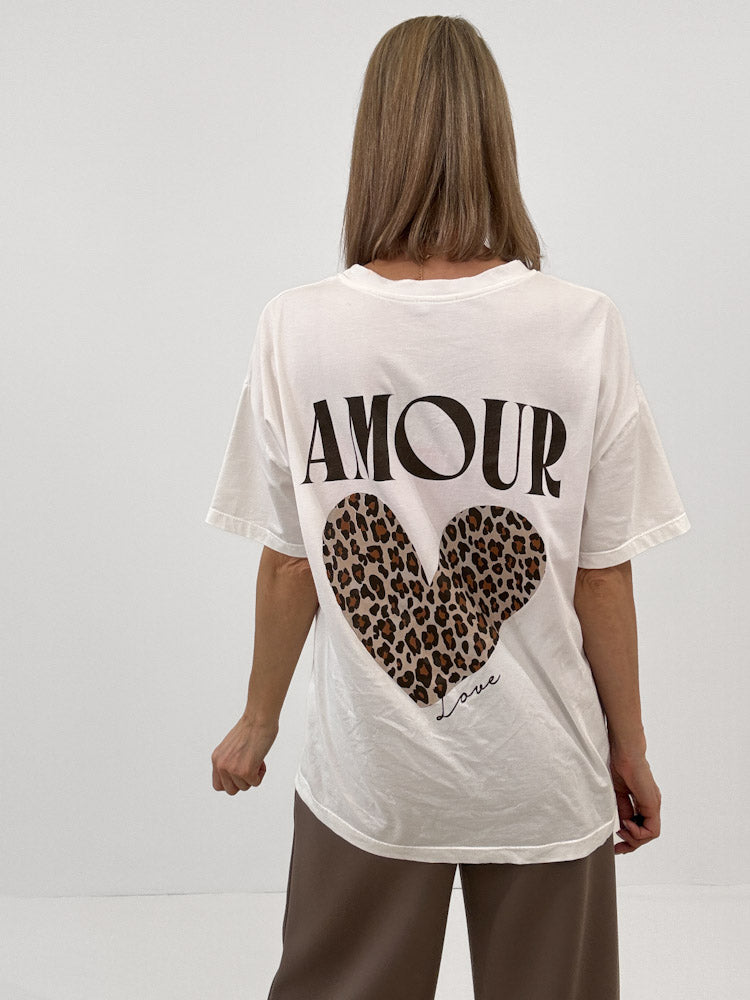 "Amour Leo" Shirt mit Statement - weiß