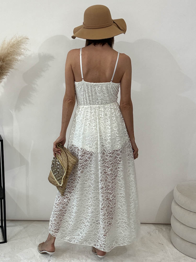 "Beach" Jumpsuit mit weicher Spitze - weiß