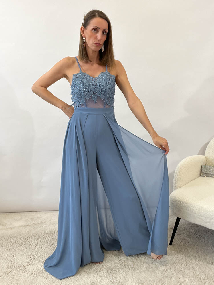 Langes elegantes Hosenkleid - blau