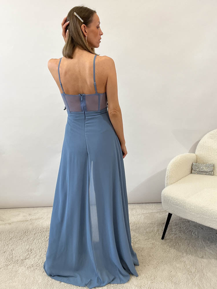 Langes elegantes Hosenkleid - blau