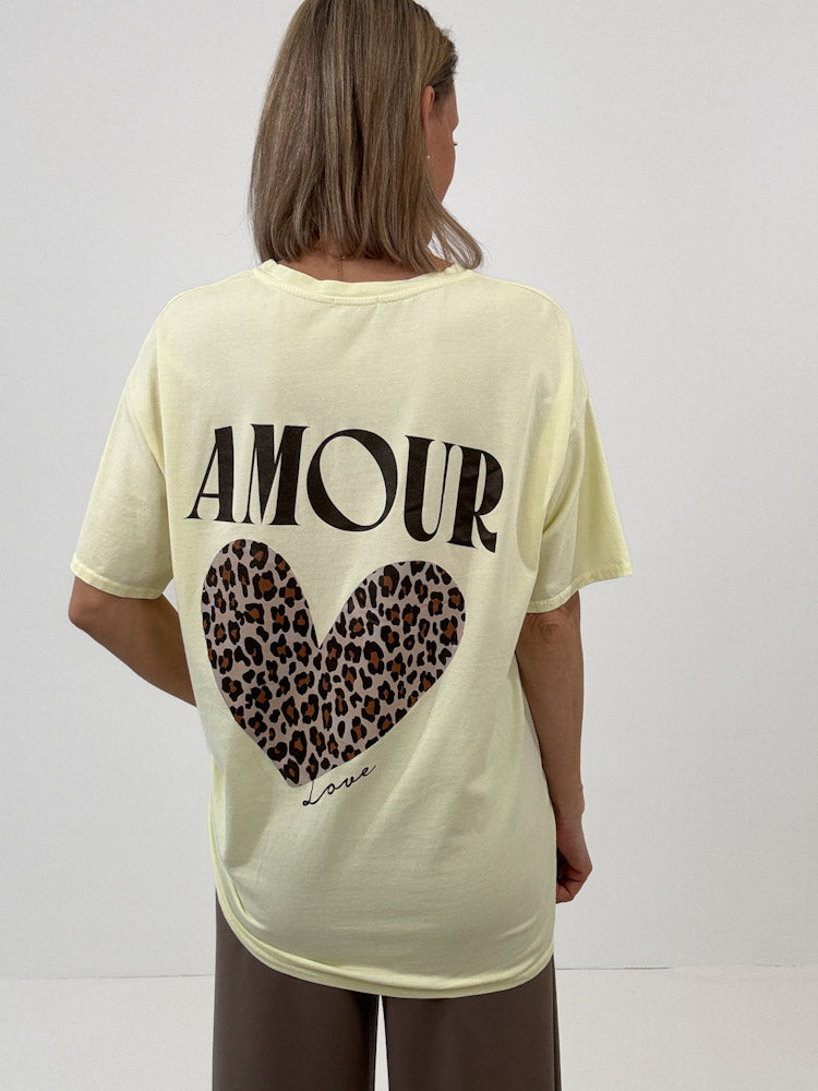 "Amour Leo" Shirt mit Statement - lemon ice