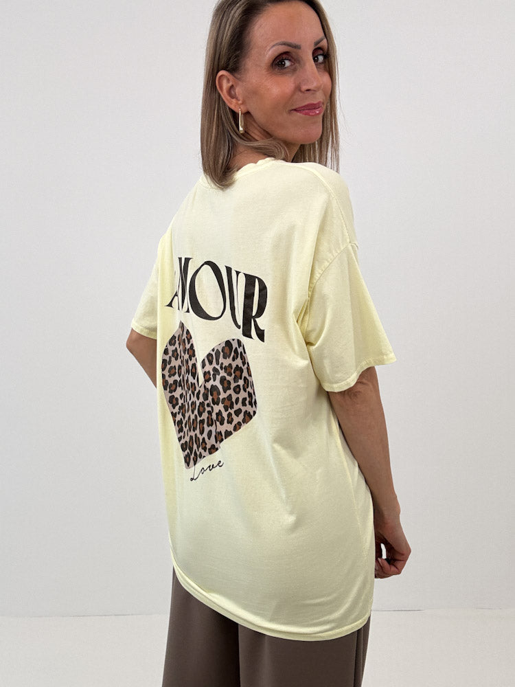 "Amour Leo" Shirt mit Statement - lemon ice