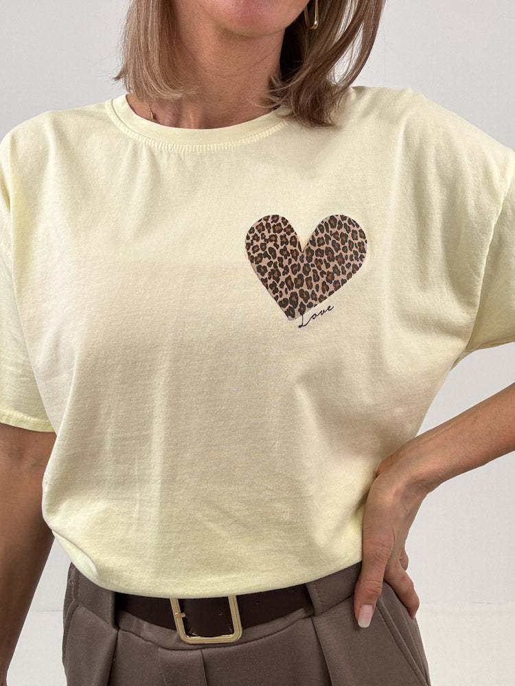 "Amour Leo" Shirt mit Statement - lemon ice