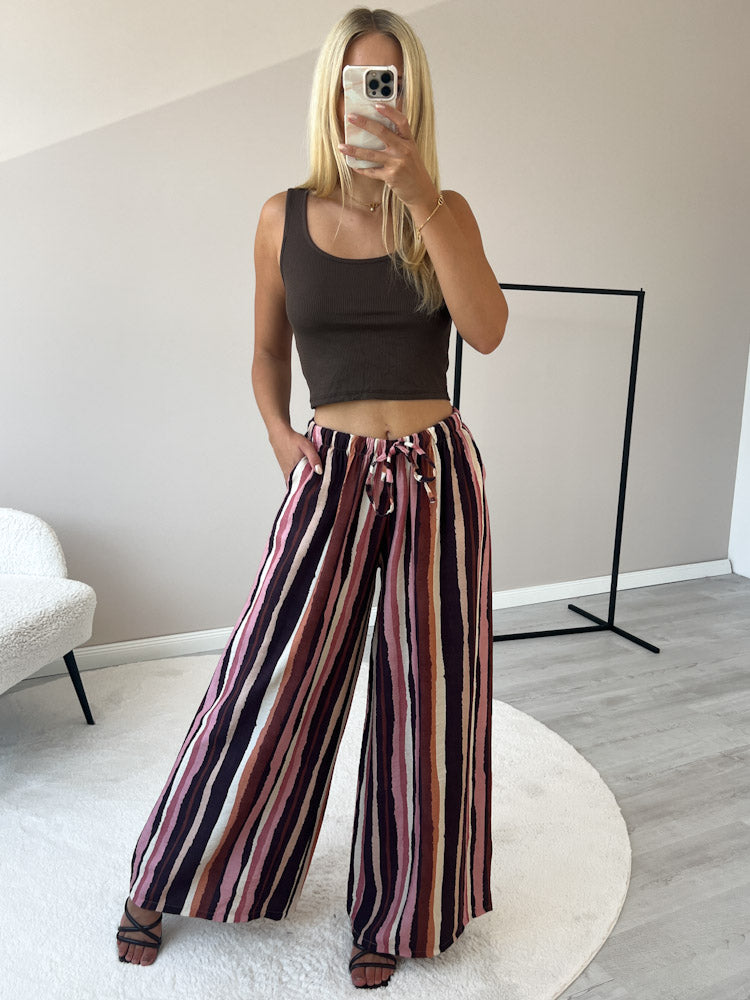"Milano Stripes" weiche Hose aus Viscose - rosa/braun