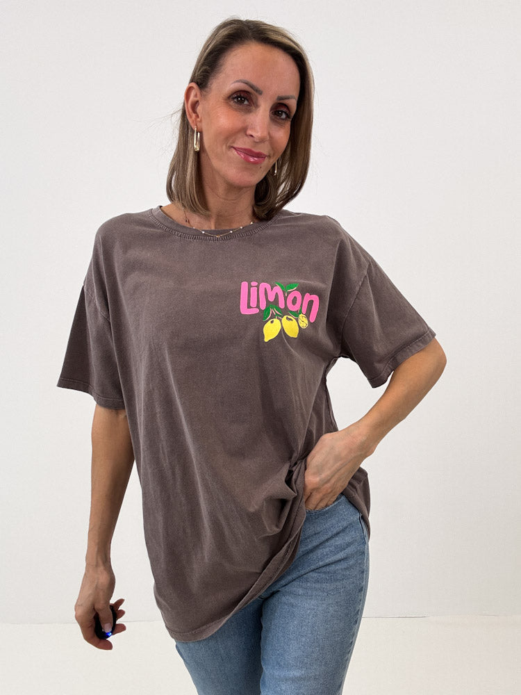 "Limon Cello" Shirt mit Statement - mocca