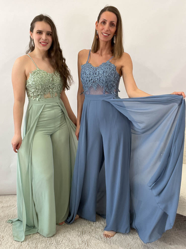 Langes elegantes Hosenkleid - blau