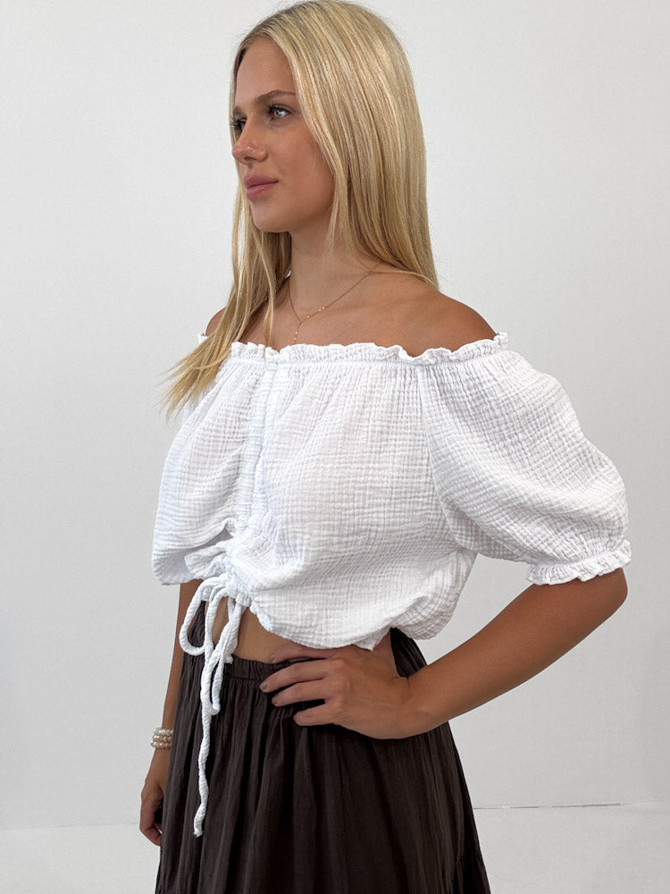 "Ibiza" stylisches Top aus Musselin - weiß