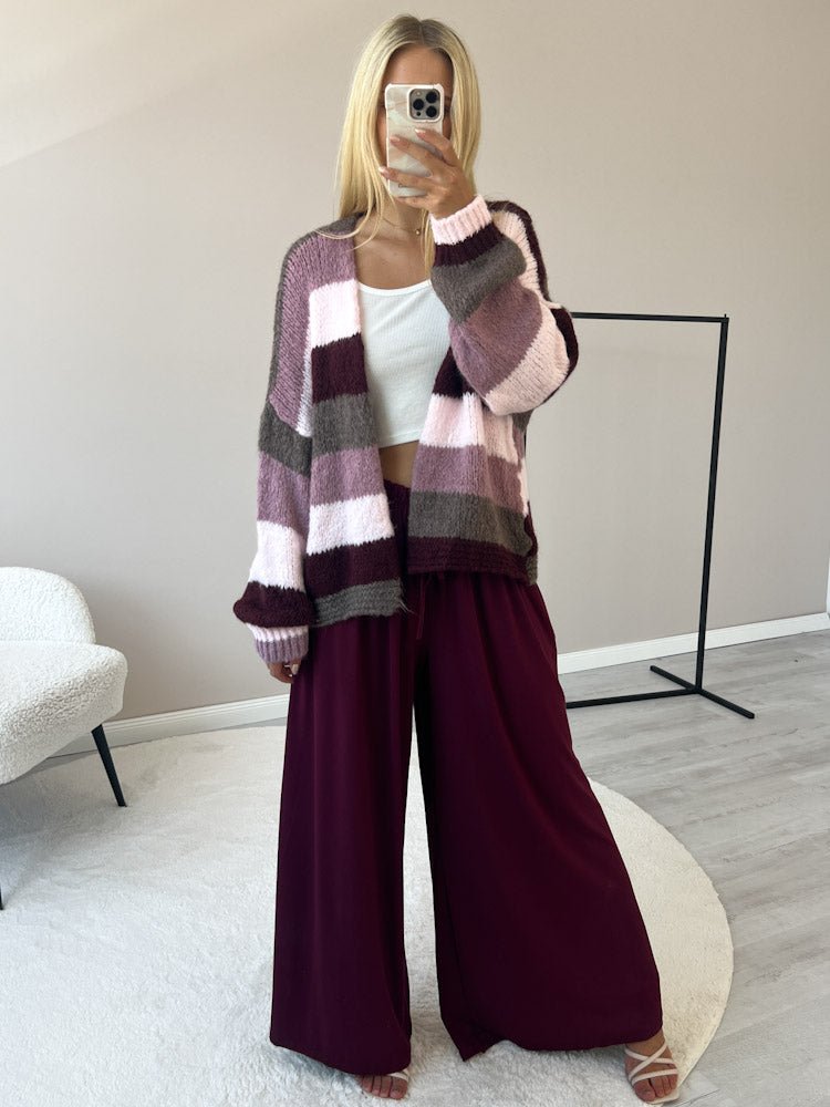 "London Stripes" Cardigan mit Lana Wolle & Viskose - bordeaux