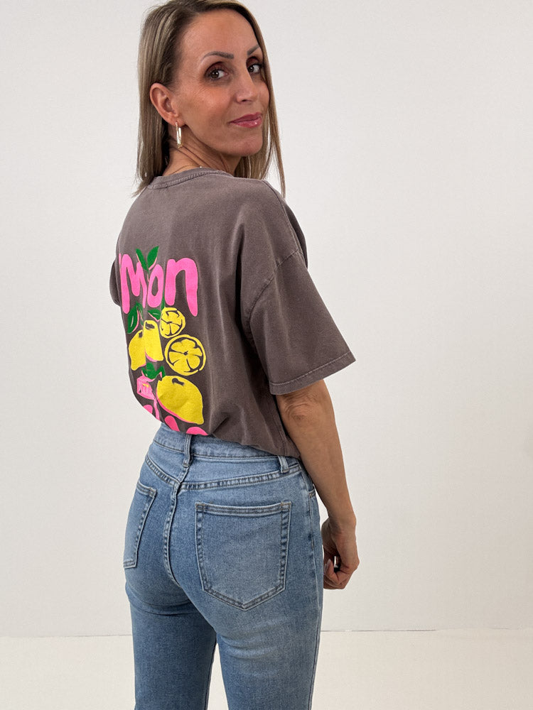 "Limon Cello" Shirt mit Statement - mocca