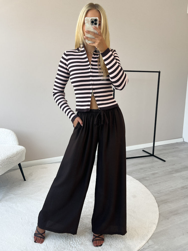 "Lamia Stripes" weiche Strickjacke aus Viscose - braun/rosa