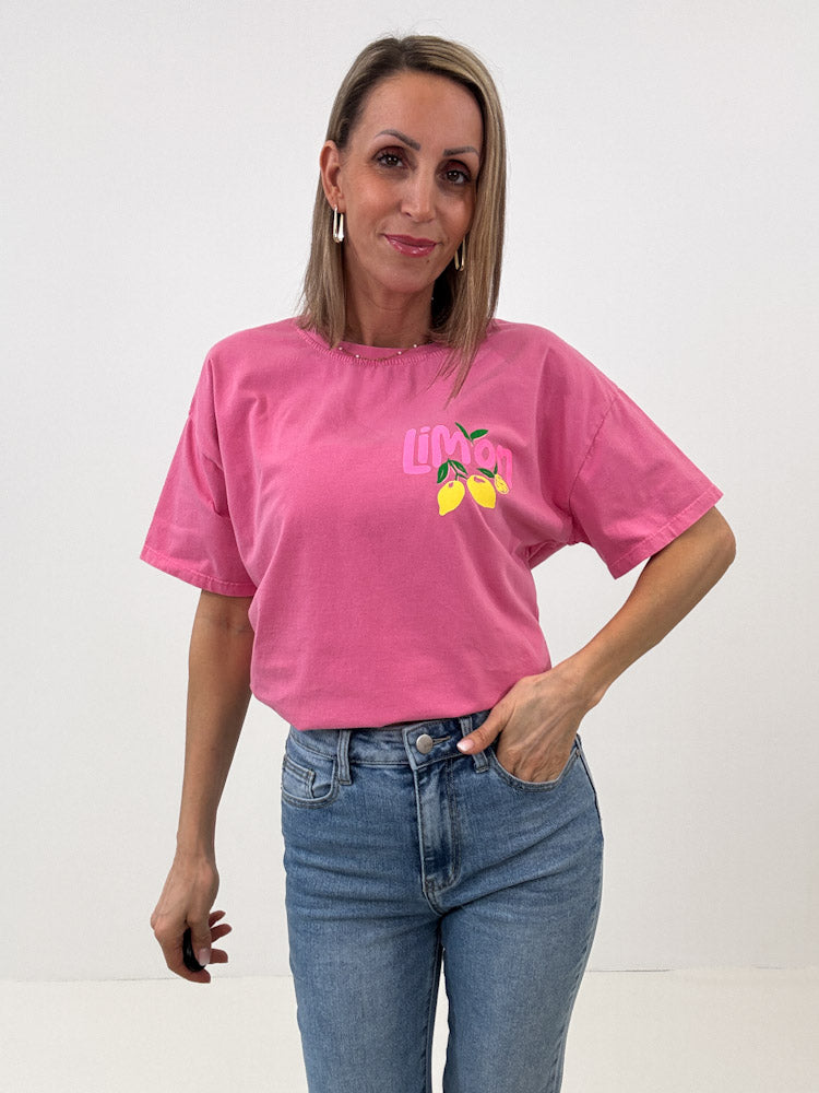 "Limon Cello" Shirt mit Statement - pink