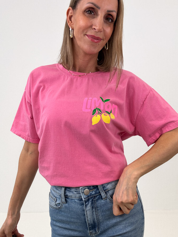 "Limon Cello" Shirt mit Statement - pink