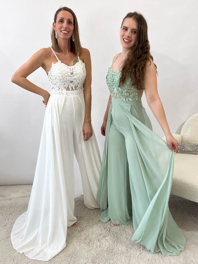 Langes elegantes Hosenkleid - weiß