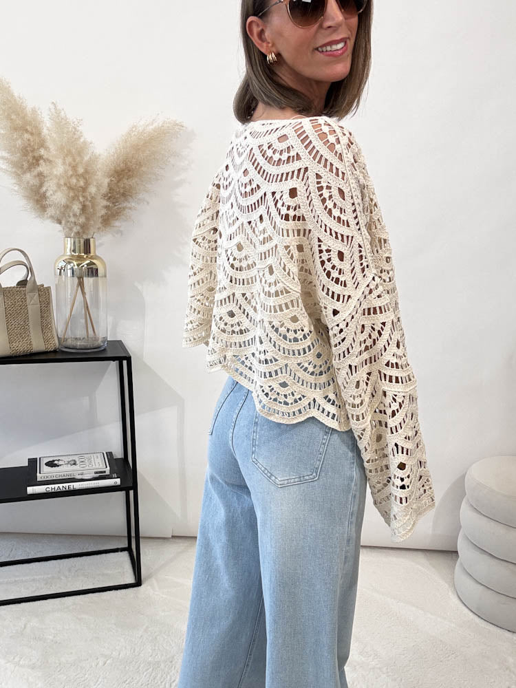 "Sun" oversize Crochet Top - beige