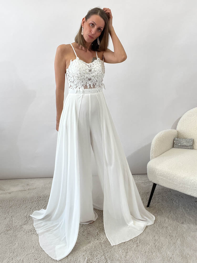 Langes elegantes Hosenkleid - weiß