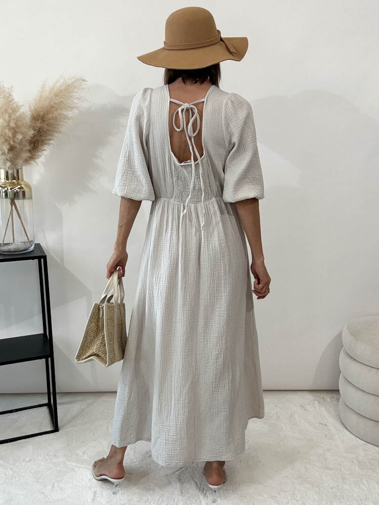 ,,Waffel Dress"- Maxikleid aus Musselin - beige