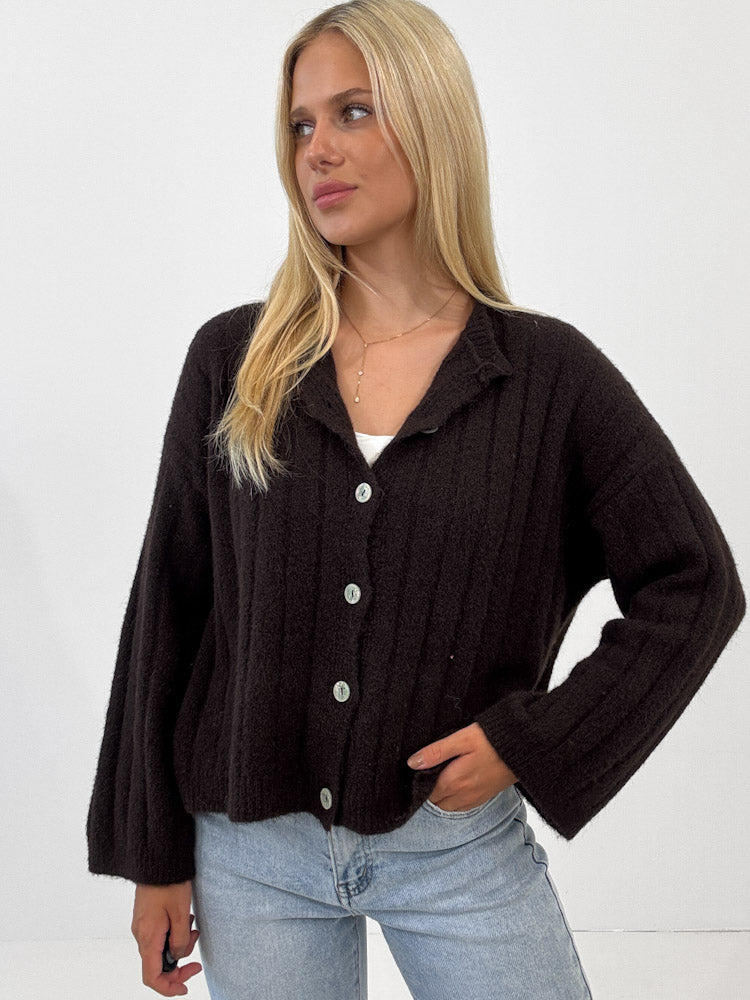 "Marbella" weicher Cardigan aus Lana Wolle - chocobraun