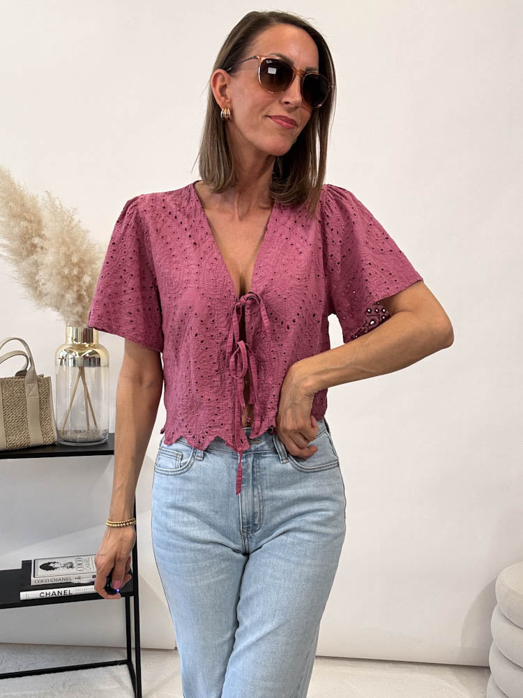 "Boho Bow" Bluse mit Schleifen - berry