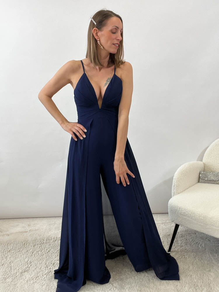 Langes elegantes Hosenkleid - marineblau
