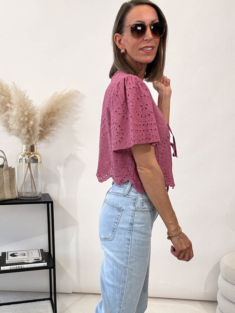 "Boho Bow" Bluse mit Schleifen - berry