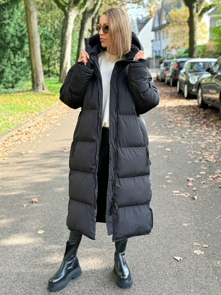 "Node" Oversize Mantel mit Gürtel - schwarz