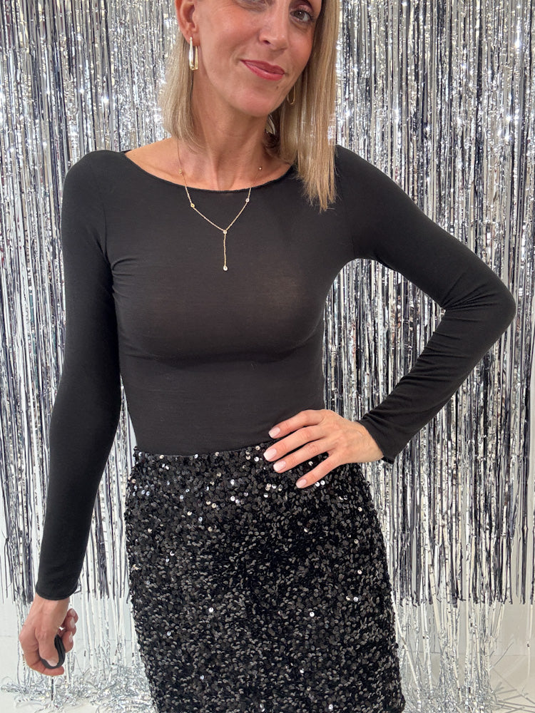 "Sequin Skirt" Stretchrock mit Pailletten - schwarz