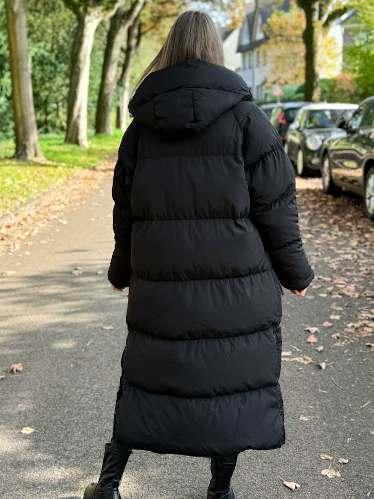 "Node" Oversize Mantel mit Gürtel - schwarz