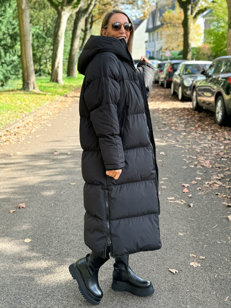 "Node" Oversize Mantel mit Gürtel - schwarz