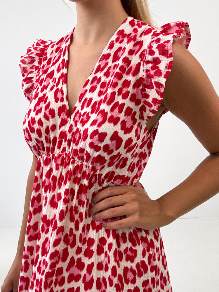 "Pianosa" Leo Maxikleid aus Musselin - creme/rot
