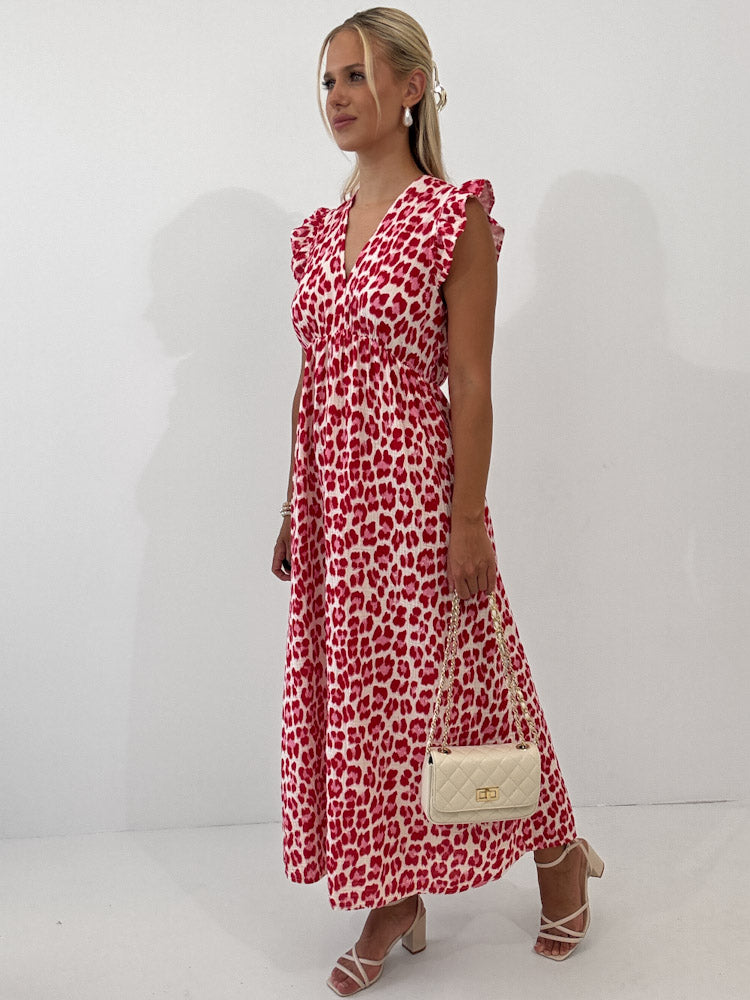 "Pianosa" Leo Maxikleid aus Musselin - creme/rot