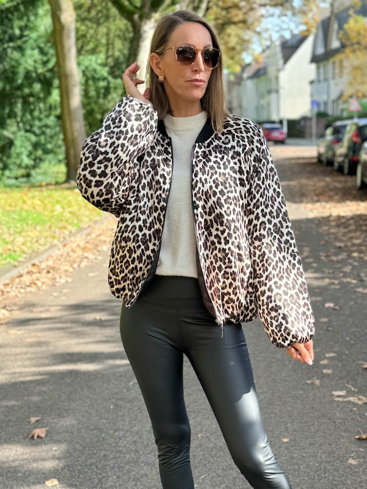"Silk Leo" seidige Viskose Bomberjacke - beige