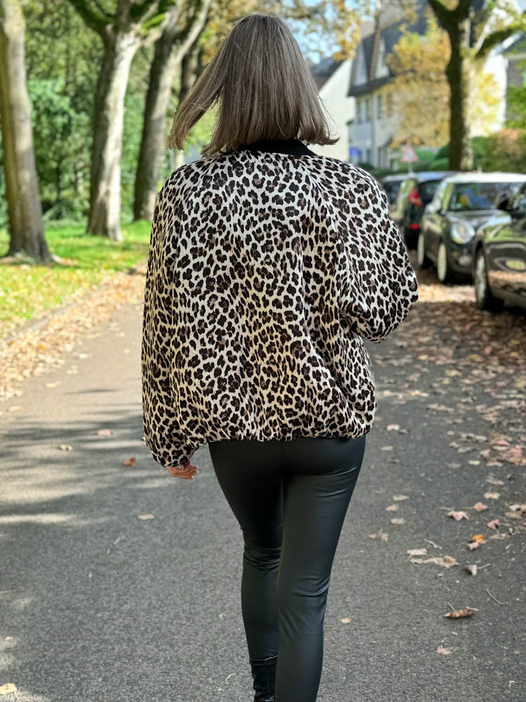 "Silk Leo" seidige Viskose Bomberjacke - beige