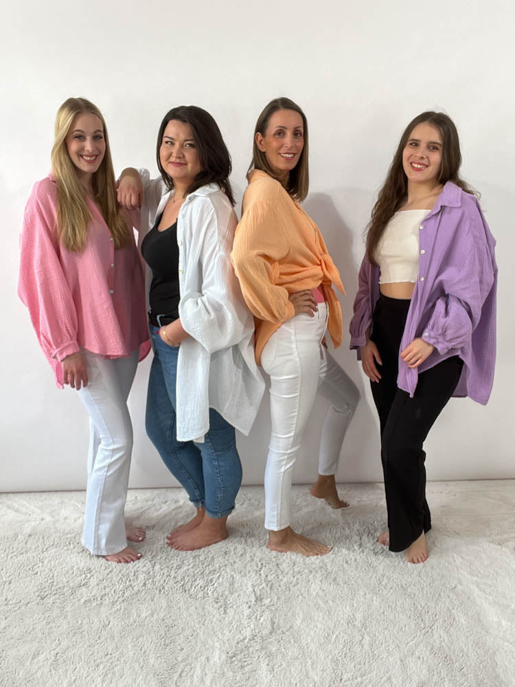 "Waffle Midi" kurze Bluse aus Baumwolle (Musselin)- weiss