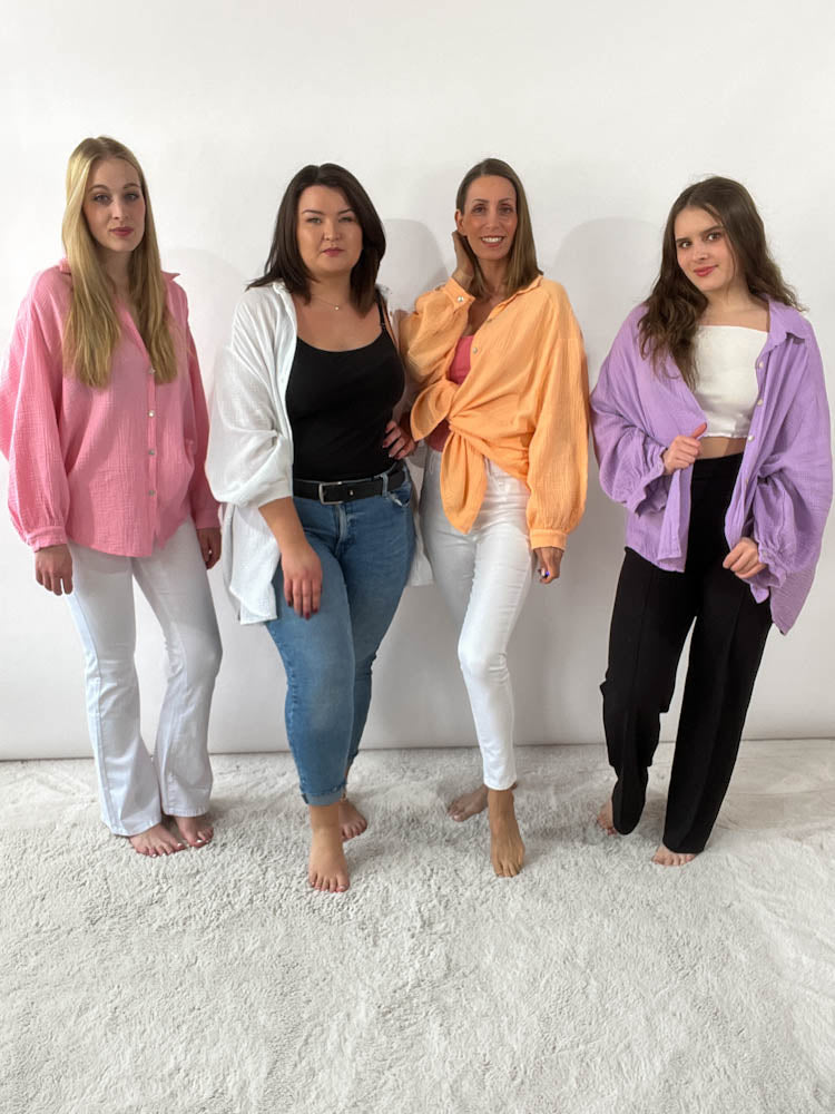 "Musselin Maxi" lange Oversize Bluse aus Baumwolle - weiß