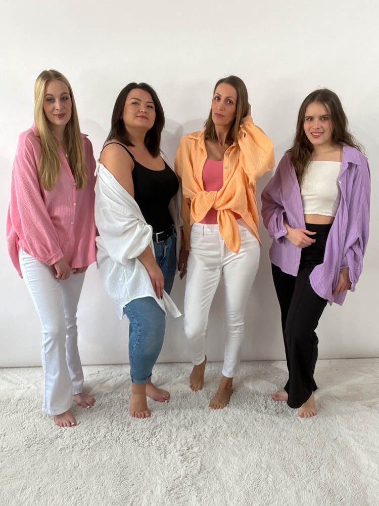 "Waffle Midi" kurze Bluse aus Baumwolle (Musselin)- weiss