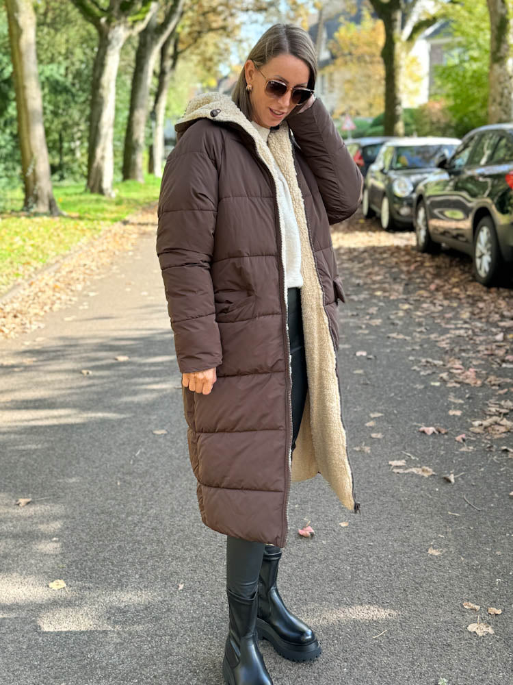 "Reversible" Gesteppte Wendejacke mit Teddyfell- braun/beige