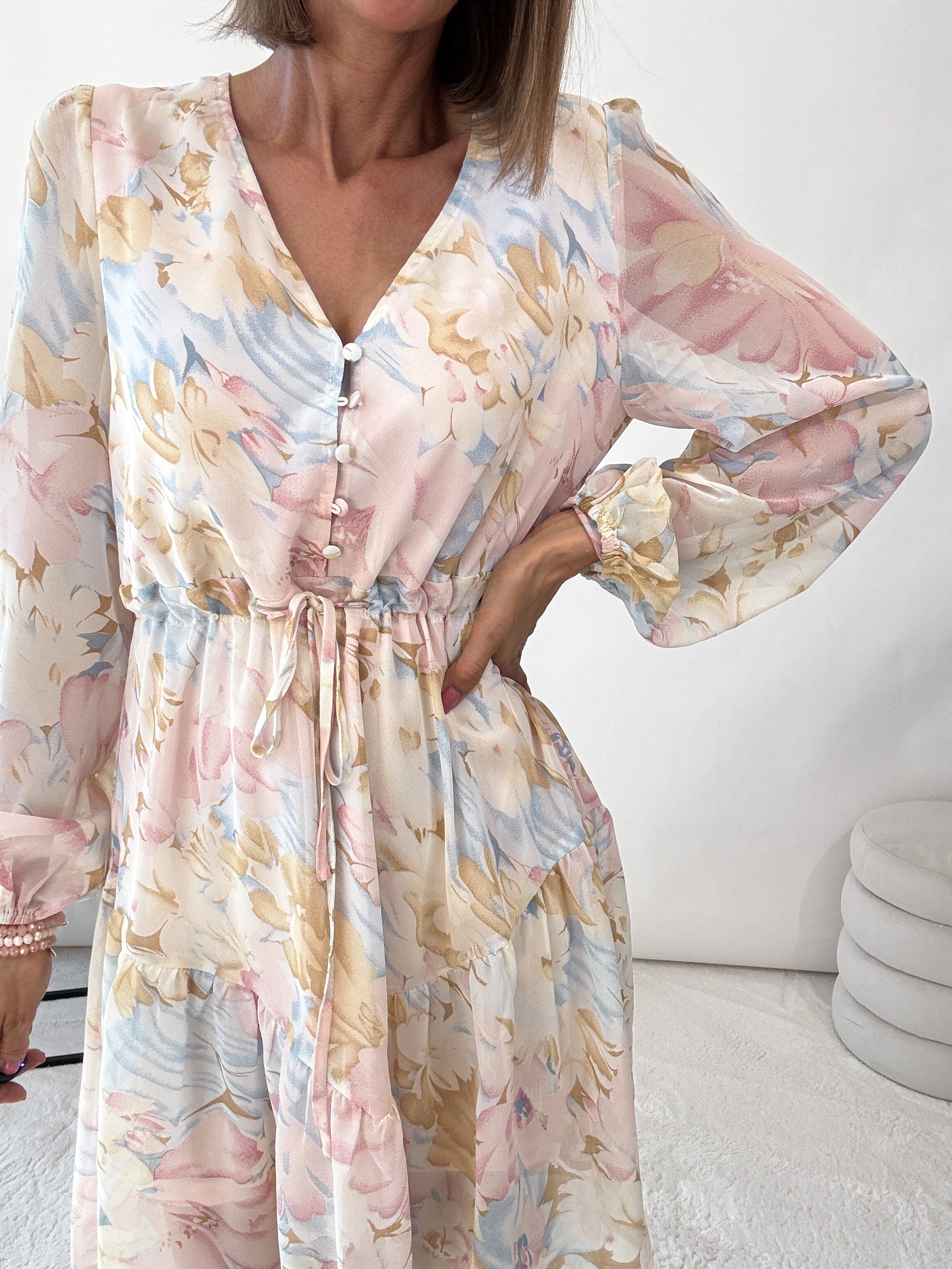 "Gloria" süßes Sommerkleid - beige/rosa