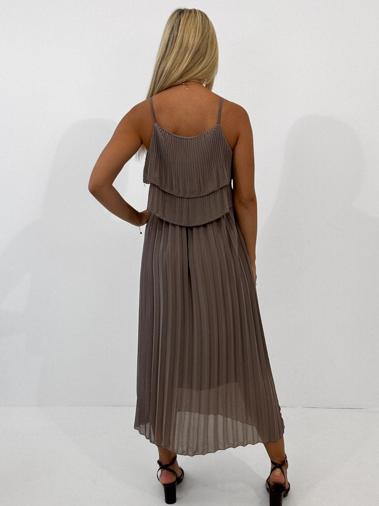 "Milano 2.0" Plissee Kleid - mocca