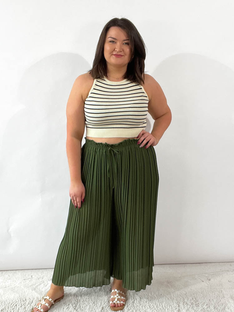 Culotte Plissee Hose - khaki