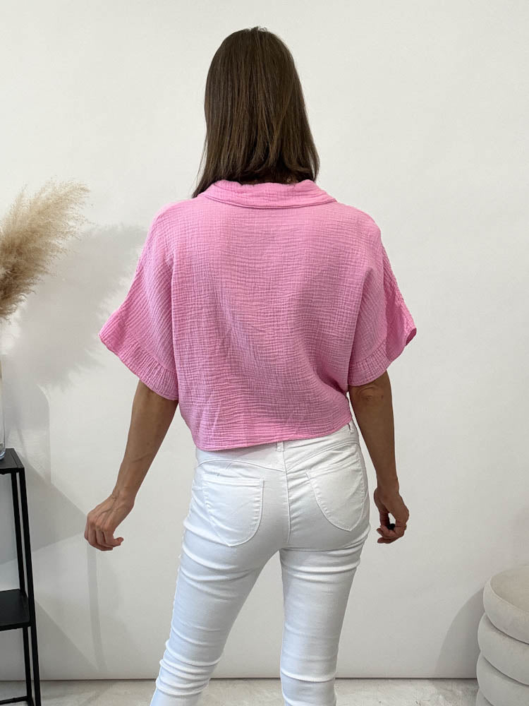"Musselin" kurze Bluse aus Baumwolle - bubbelgum