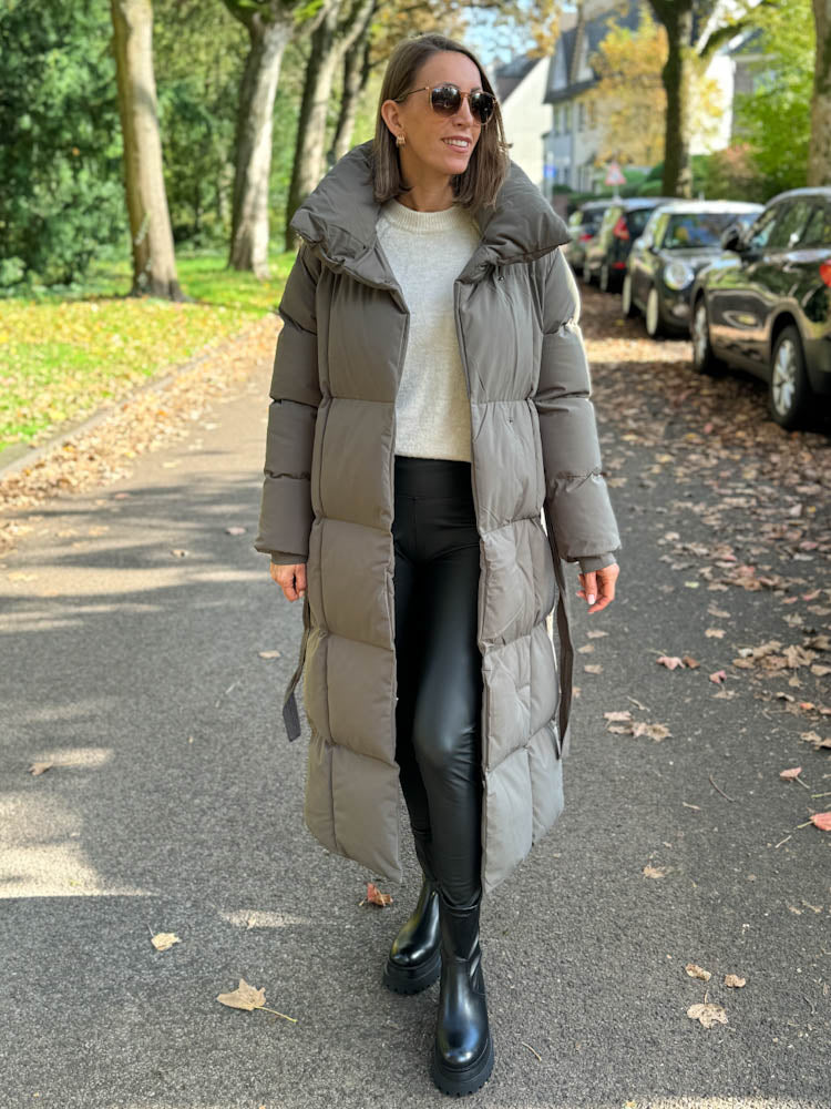 "Node" Oversize Mantel mit Gürtel - grau