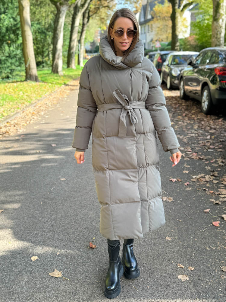 "Node" Oversize Mantel mit Gürtel - grau