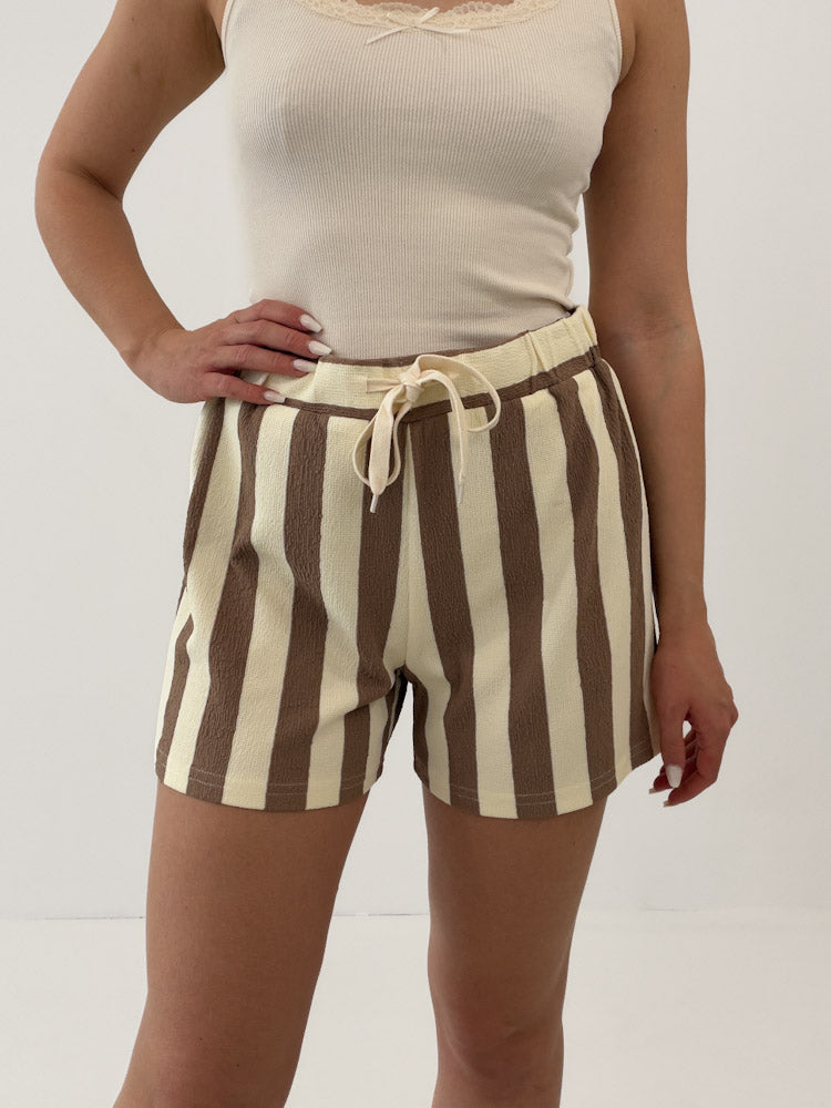 "Sunny Stripes" weiche Short - beige/mocca