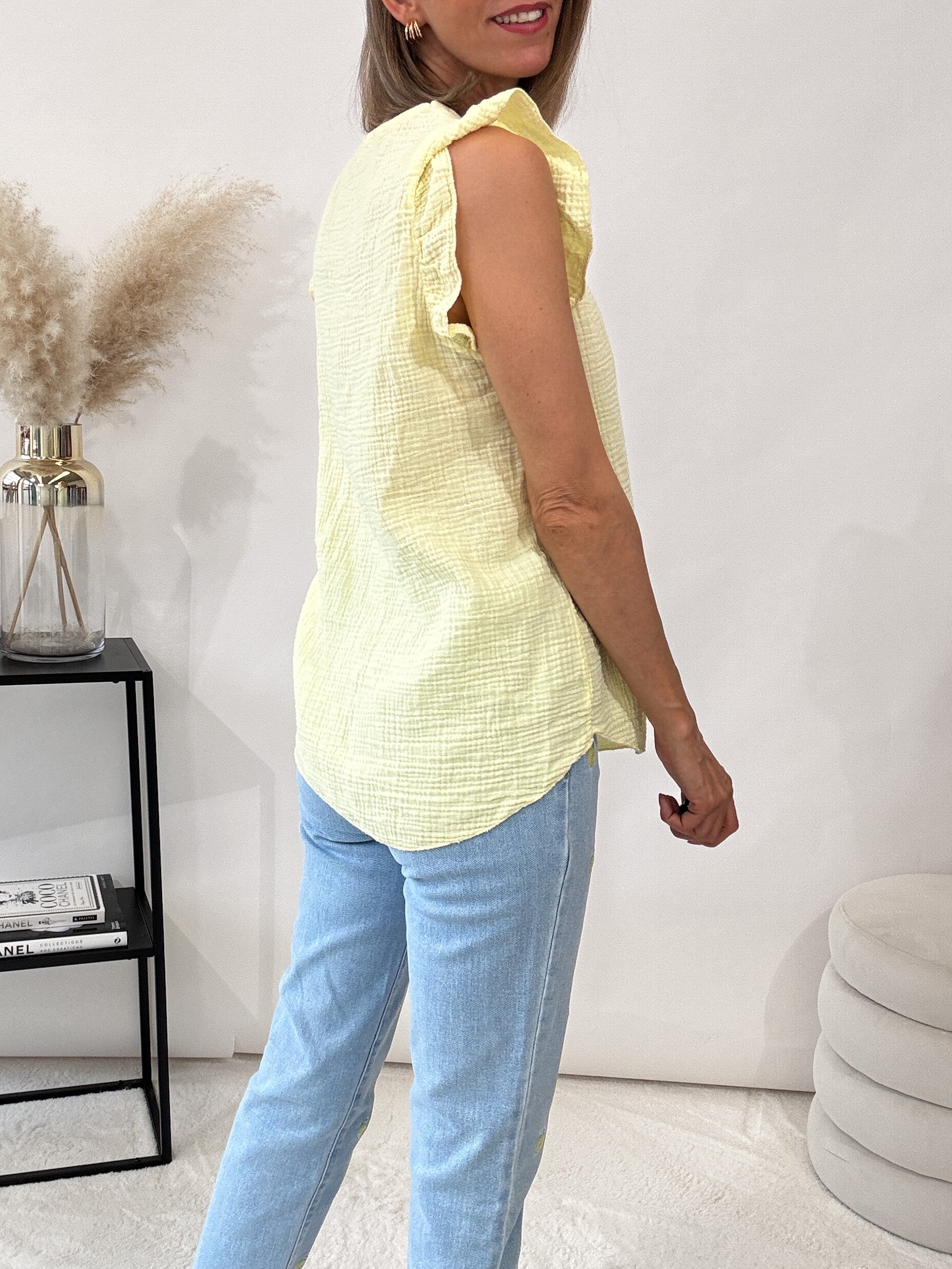 "Waffel" Musselin Top aus Baumwolle - gelb