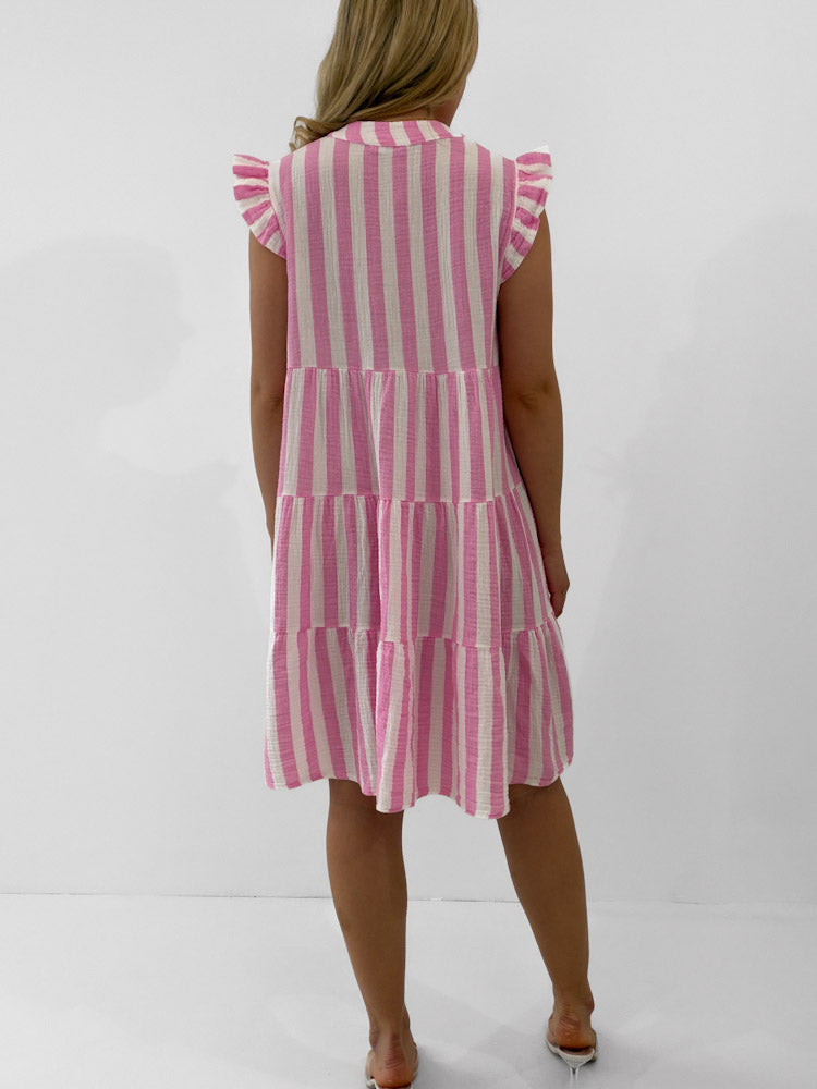 "Sicilia Stripe" weiches Tunikakleid aus Musselin - weiß/rosa